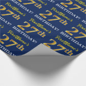 Papier Cadeau Bleu, Imitation Gold Look "27th BIRTHDAY" (Coin)