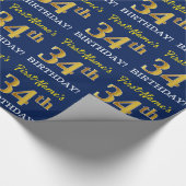 Papier Cadeau Bleu, Imitation Gold Look "34e anniversaire" (Coin)