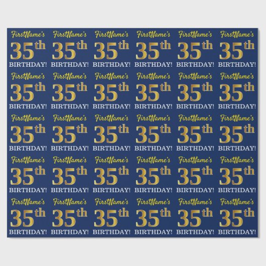 Papier Cadeau Bleu, Imitation Gold Look "35e anniversaire" (Plat)