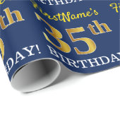 Papier Cadeau Bleu, Imitation Gold Look "35e anniversaire" (Coin rond)