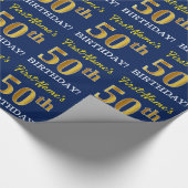 Papier Cadeau Bleu, Imitation Gold Look "50e anniversaire" (Coin)