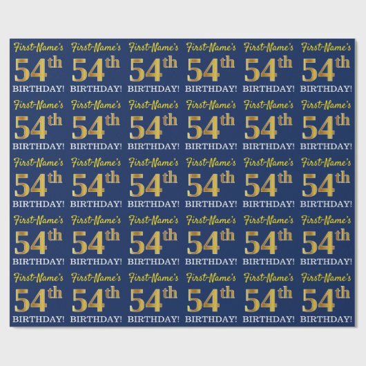 Papier Cadeau Bleu, Imitation Gold Look "54e anniversaire" (Plat)