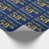 Papier Cadeau Bleu, Imitation Gold Look "58ème anniversaire" (Coin)