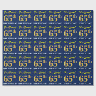 Papier Cadeau Bleu, Imitation Gold Look "65ème anniversaire"