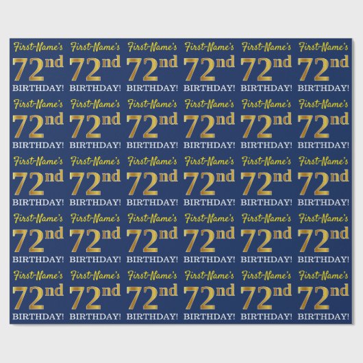 Papier Cadeau Bleu, Imitation Gold Look "72e anniversaire" (Plat)