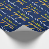 Papier Cadeau Bleu, Imitation Gold Look "77th BIRTHDAY" (Coin)