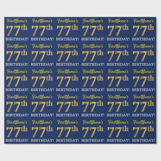 Papier Cadeau Bleu, Imitation Gold Look "77th BIRTHDAY" (Plat)