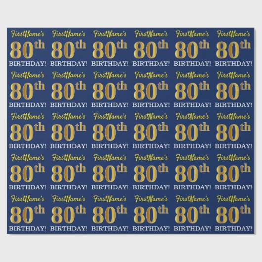 Papier Cadeau Bleu, Imitation Gold Look "80e anniversaire" (Plat)