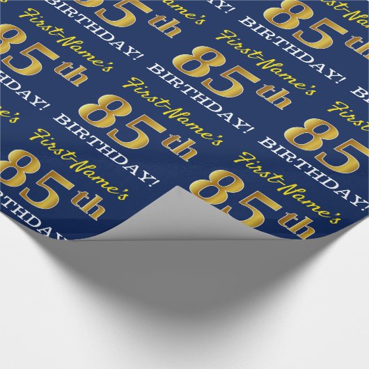 Papier Cadeau Bleu, Imitation Gold Look "85ème anniversaire" (Coin)