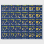 Papier Cadeau Bleu, Imitation Gold Look "85ème anniversaire" (Plat)