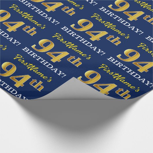 Papier Cadeau Bleu, Imitation Gold Look "94e anniversaire" (Coin)