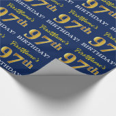 Papier Cadeau Bleu, Imitation Gold Look "97e anniversaire" (Coin)