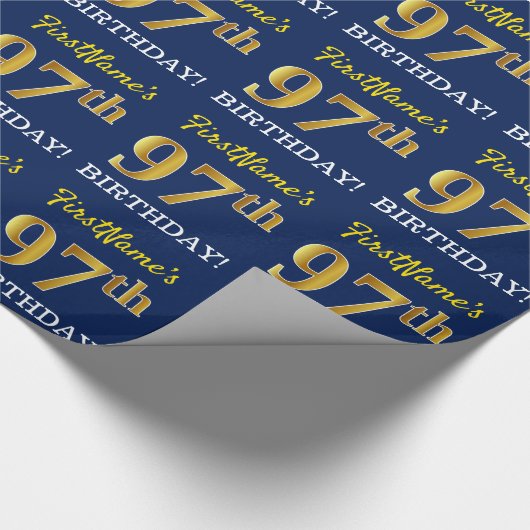 Papier Cadeau Bleu, Imitation Gold Look "97e anniversaire" (Coin)
