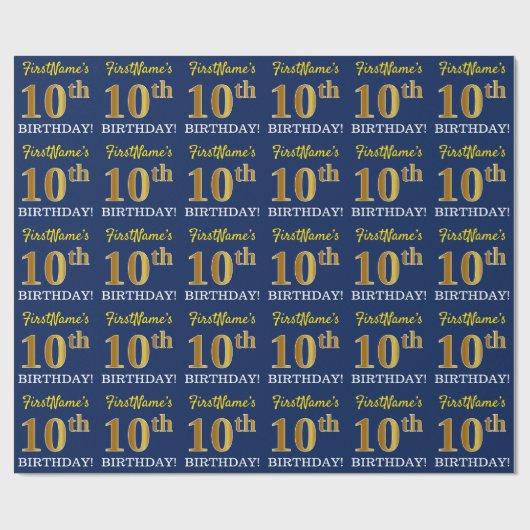 Papier Cadeau Bleu, Imitation or Look "10e anniversaire" (Plat)