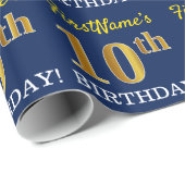 Papier Cadeau Bleu, Imitation or Look "10e anniversaire" (Coin rond)