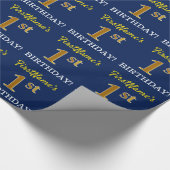 Papier Cadeau Bleu, Imitation Or Look "1er anniversaire" (Coin)