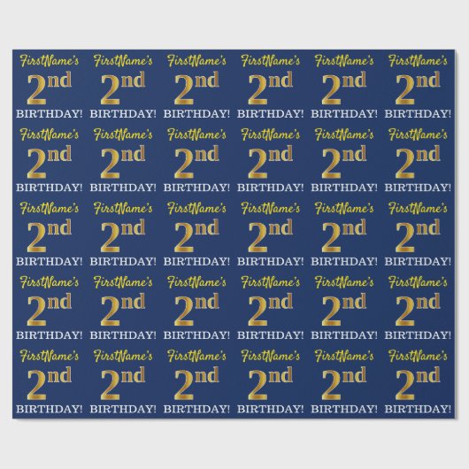 Papier Cadeau Bleu, Imitation or look "2e anniversaire" (Plat)