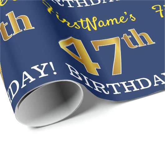Papier Cadeau Bleu, Imitation or Look "47e anniversaire" (Coin rond)
