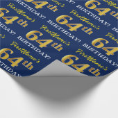 Papier Cadeau Bleu, Imitation or Look "64e anniversaire" (Coin)