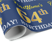 Papier Cadeau Bleu, Imitation or Look "64e anniversaire" (Coin rond)