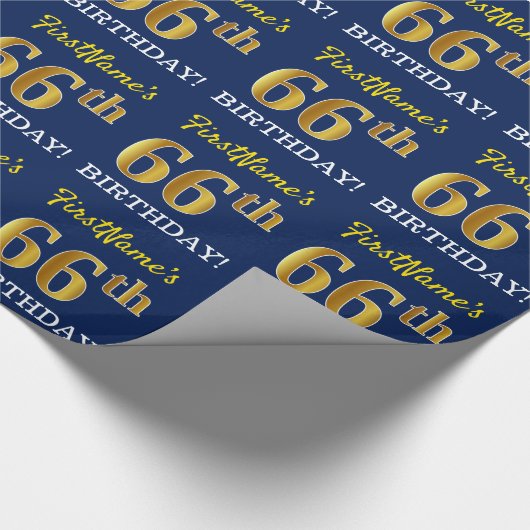 Papier Cadeau Bleu, Imitation or Look "66e anniversaire" (Coin)