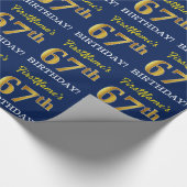 Papier Cadeau Bleu, Imitation or Look "67e anniversaire" (Coin)