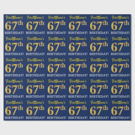 Papier Cadeau Bleu, Imitation or Look "67e anniversaire" (Plat)
