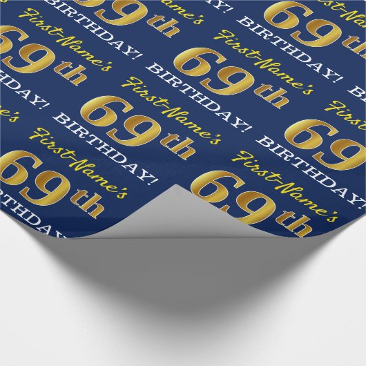 Papier Cadeau Bleu, Imitation or Look "69e anniversaire" (Coin)