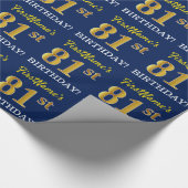 Papier Cadeau Bleu, Imitation Or Look "81ème anniversaire" (Coin)