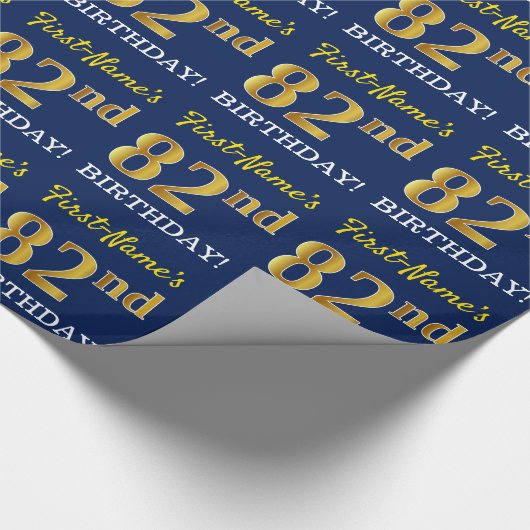 Papier Cadeau Bleu, Imitation or Look "82e anniversaire" (Coin)