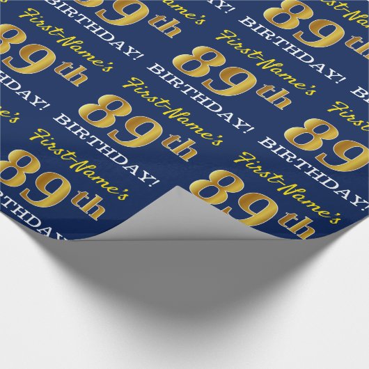 Papier Cadeau Bleu, Imitation or Look "89e anniversaire" (Coin)