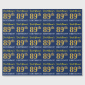 Papier Cadeau Bleu, Imitation or Look "89e anniversaire" (Plat)
