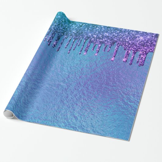Papier Cadeau Bleu Iridescente Parties scintillant pourpre Lits  (Déroulé)