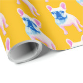 Papier Cadeau Bleu Jaune et rose Chien-taureau (Coin rond)