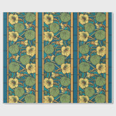 Papier Cadeau Bleu jaune Nasturtium Fleur Nouveau Motif (Plat)
