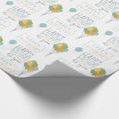 Papier Cadeau Bleu Jaune Vert Joyeux Ballons d'anniversaire (Coin)