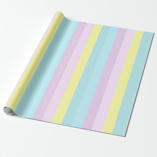 Papier Cadeau Bleu Jaune Violet Pastel Couleurs Cadeau rayé (Déroulé)