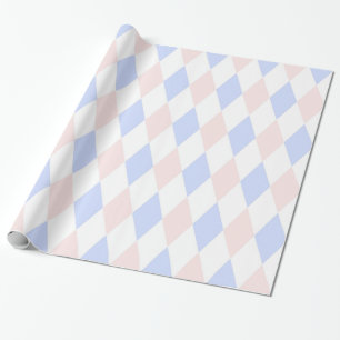 Papier Cadeau Bleu Lt, Rose Lt, Motif Diamant Arlequin