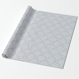 Papier Cadeau Bleu mandala vagues motif sur fond blanc