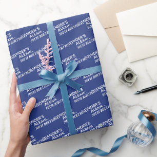 Papier Cadeau Bleu Marine 30e Anniversaire Nom Âge