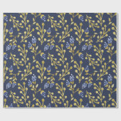 Papier Cadeau Bleu marine Aquarelle Berry Floral (Plat)