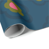 Papier Cadeau Bleu marine chic Fleurs rose chaud Célébrez annive (Coin rond)