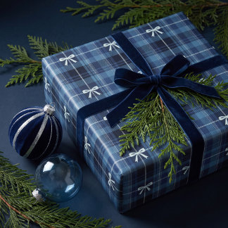 Papier Cadeau Bleu marine classique Chic Noël Tartan Carreaux
