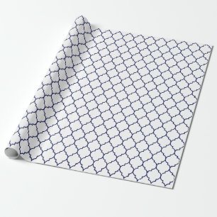 Papier Cadeau Bleu marine de Quatrefoil de Marocain sur le blanc