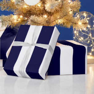 Papier Cadeau Bleu marine et blanc motif rayure extra large