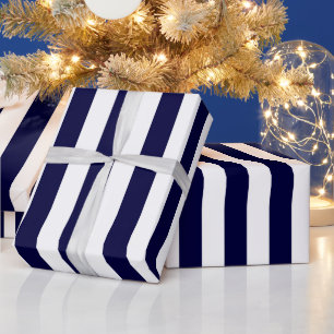 Papier Cadeau Bleu marine et blanc motif rayure extra large