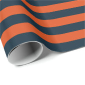 Papier Cadeau Bleu marine et rayure horizontale orange (Coin rond)