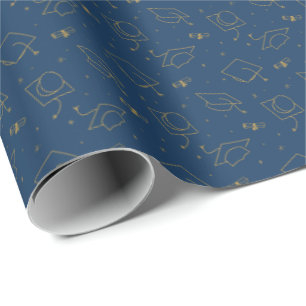 Papier Cadeau Bleu Marine & Gold Graduation Cap Toss