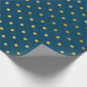 Papier Cadeau Bleu marine moderne de pois de feuille d'or (Coin)