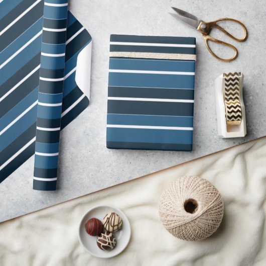 Papier Cadeau Bleu Marine Rayures Blanches (Artisanat)